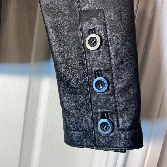 Vintage Tristan & Iseult Genuine Leather Jacket XS Black Fitted Lined Statement - Picture 5 of 16